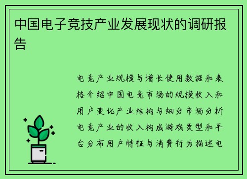 中国电子竞技产业发展现状的调研报告