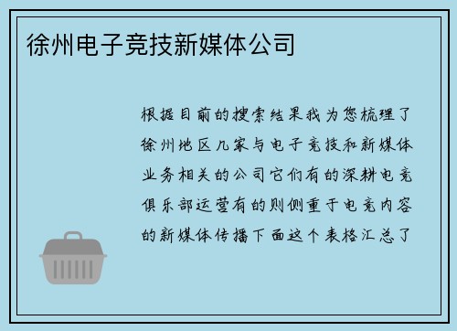徐州电子竞技新媒体公司